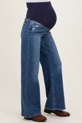 Navy Vintage Wash Wide Leg Maternity Jeans