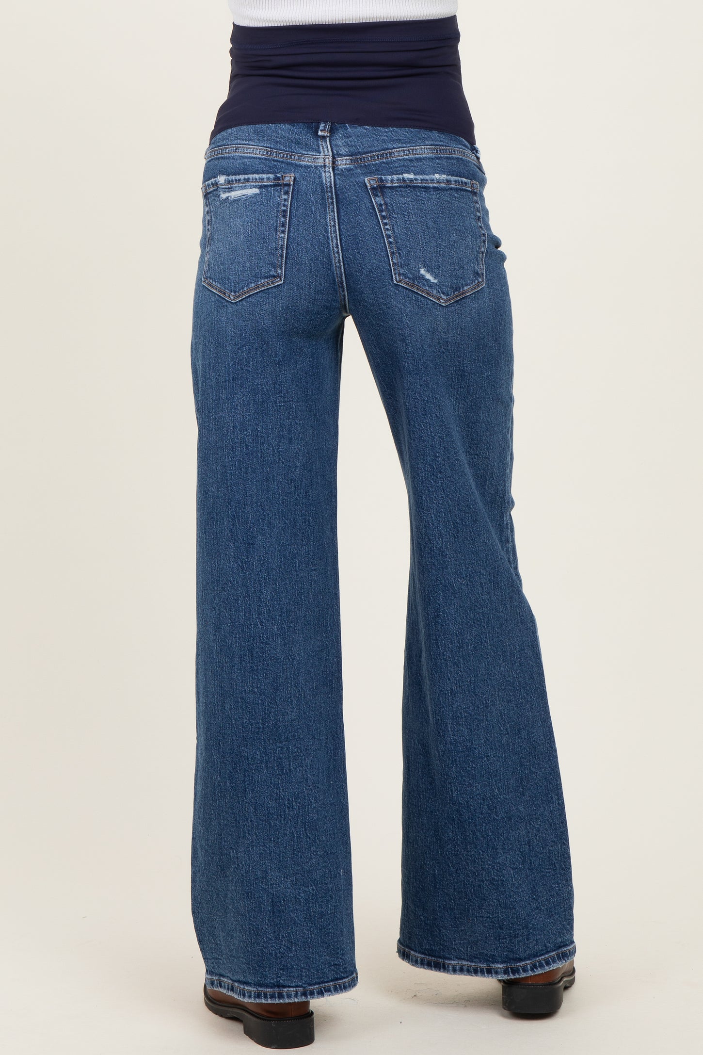 Navy Vintage Wash Wide Leg Maternity Jeans