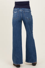 Navy Vintage Wash Wide Leg Maternity Jeans