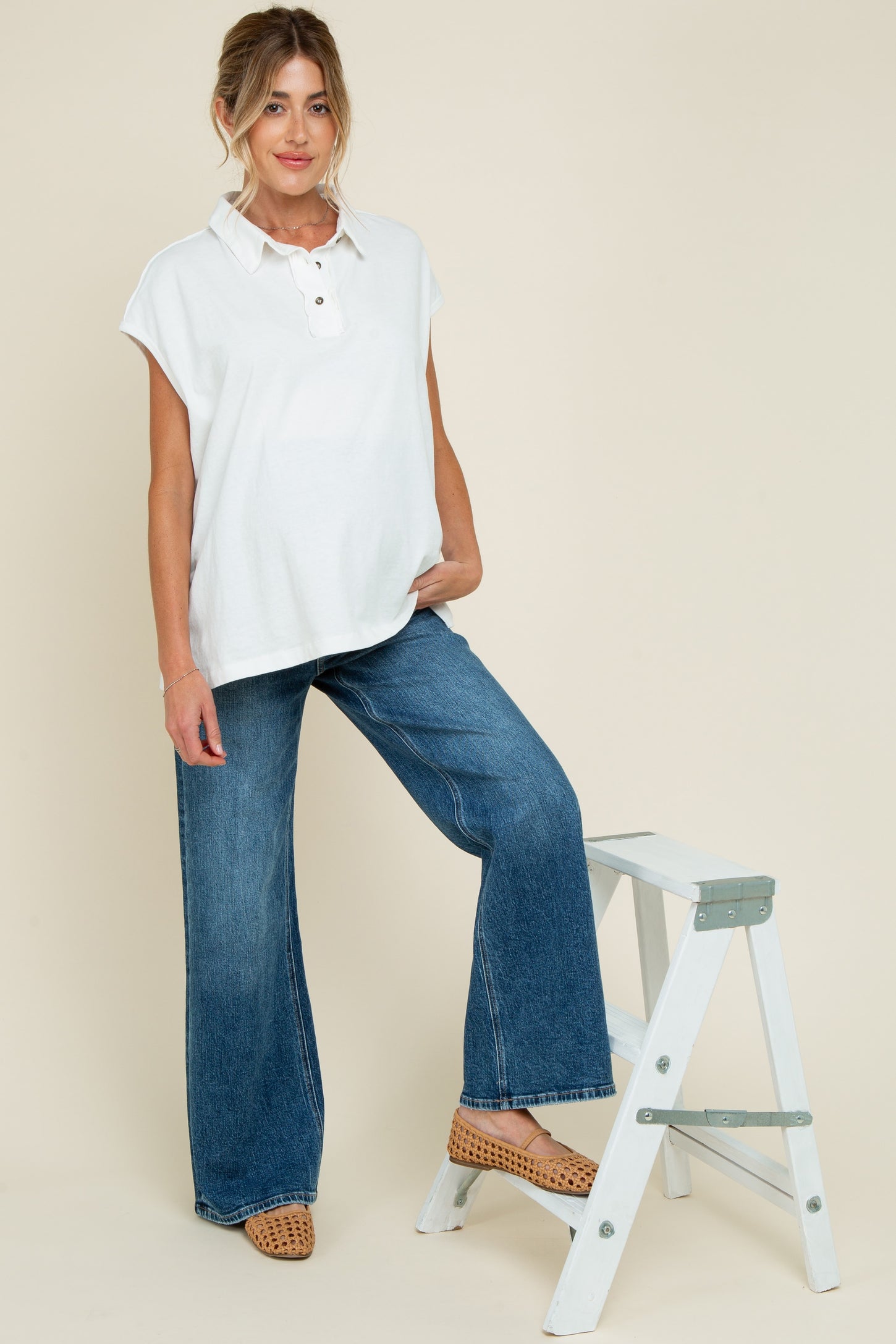 Navy Vintage Wash Wide Leg Maternity Jeans