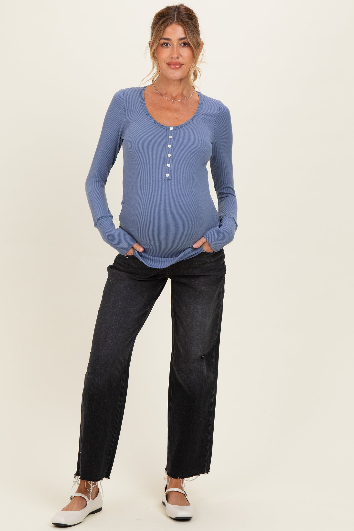 Black Frayed Hem Slim Wide Leg Maternity Jeans