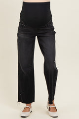 Black Frayed Hem Slim Wide Leg Maternity Jeans