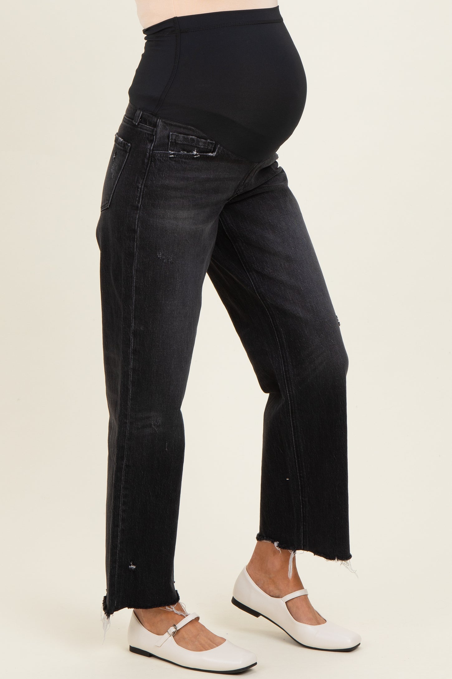 Black Frayed Hem Slim Wide Leg Maternity Jeans