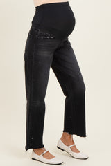 Black Frayed Hem Slim Wide Leg Maternity Jeans