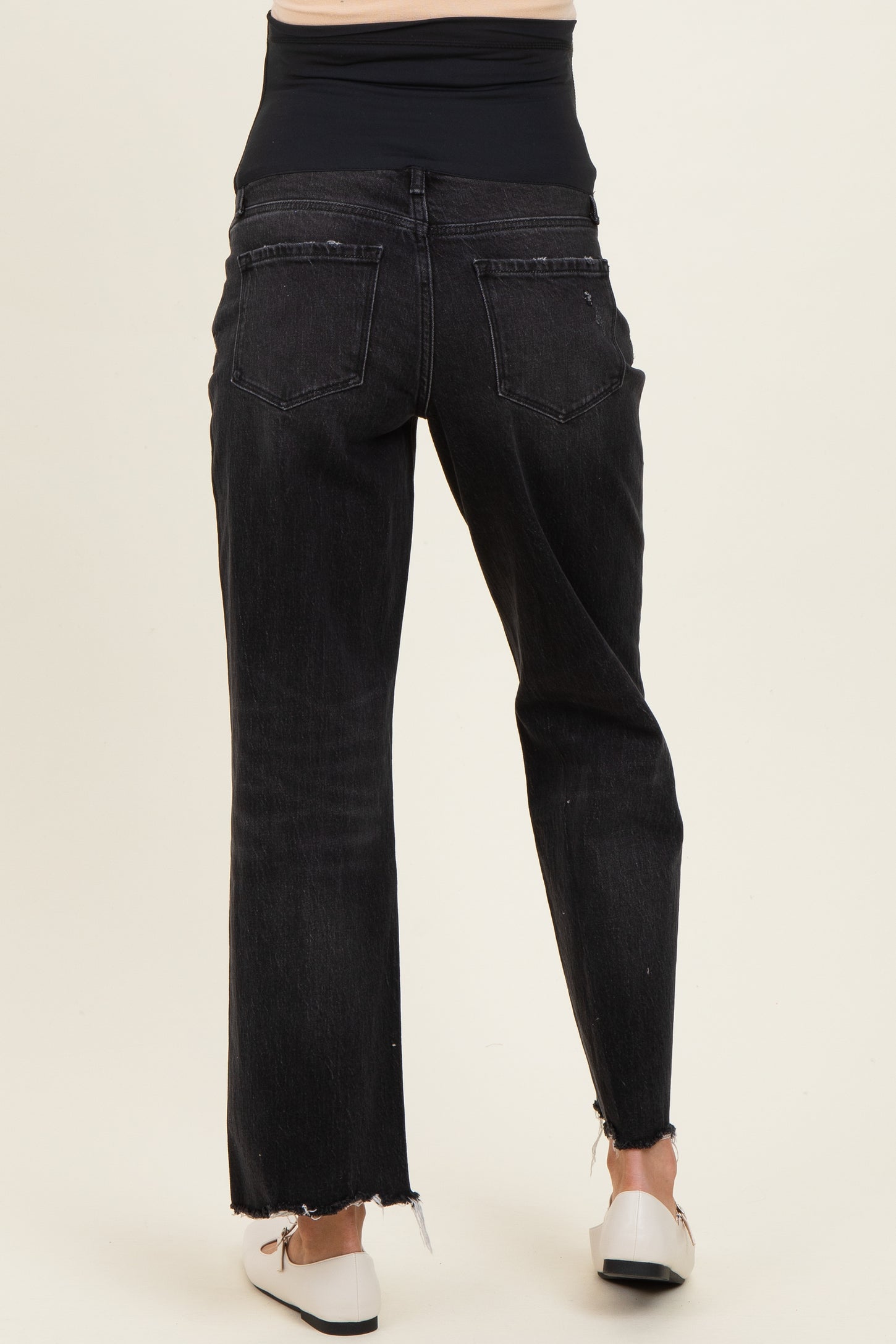 Black Frayed Hem Slim Wide Leg Maternity Jeans