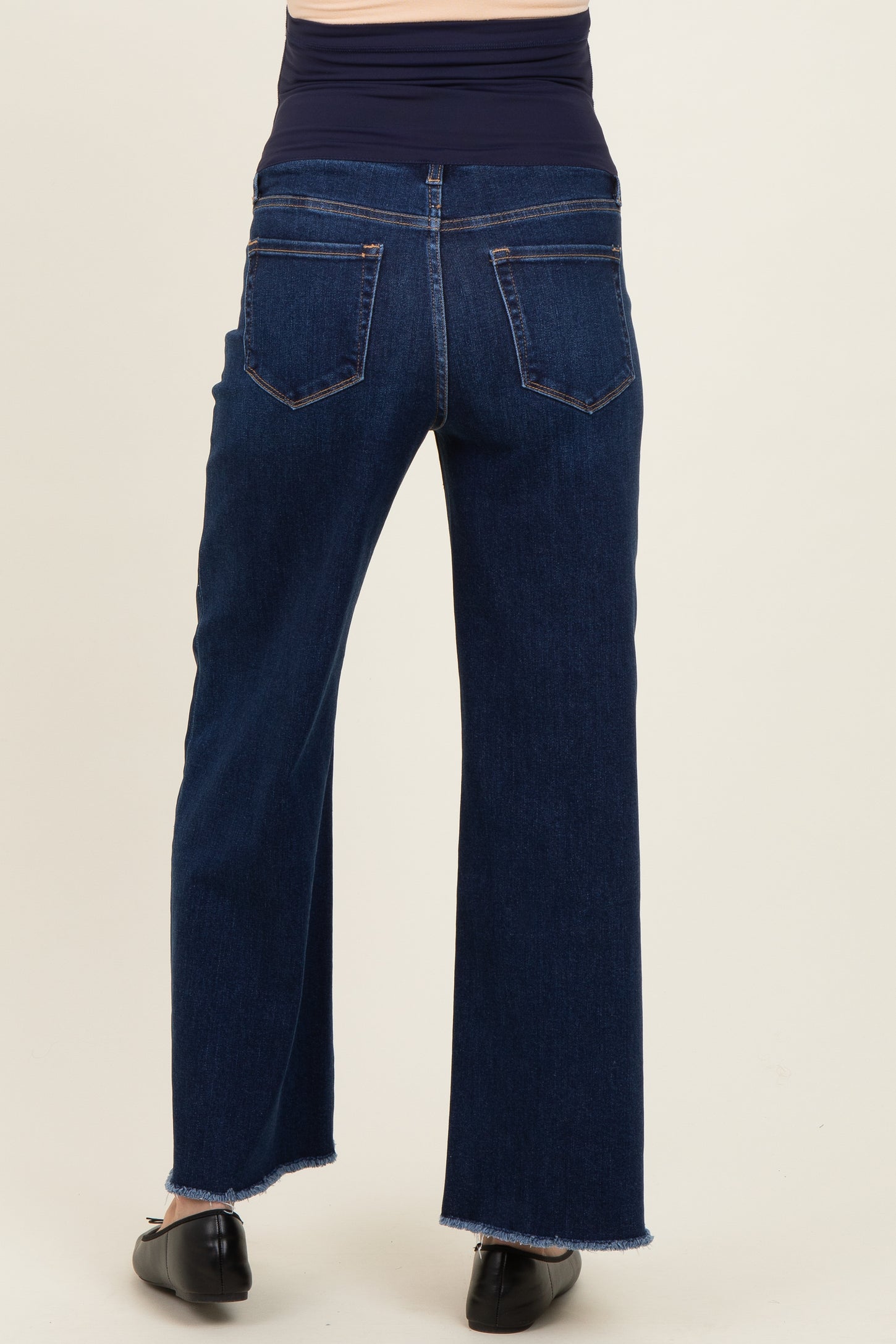 Navy Dark Wash Ankle Raw Hem Wide Leg Maternity Jeans