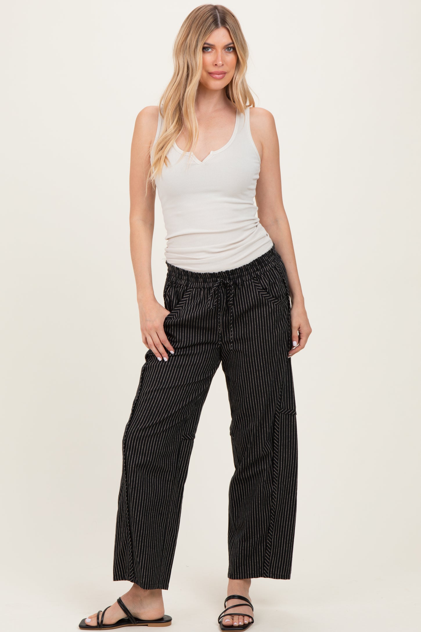 Black Striped Barrel Pants