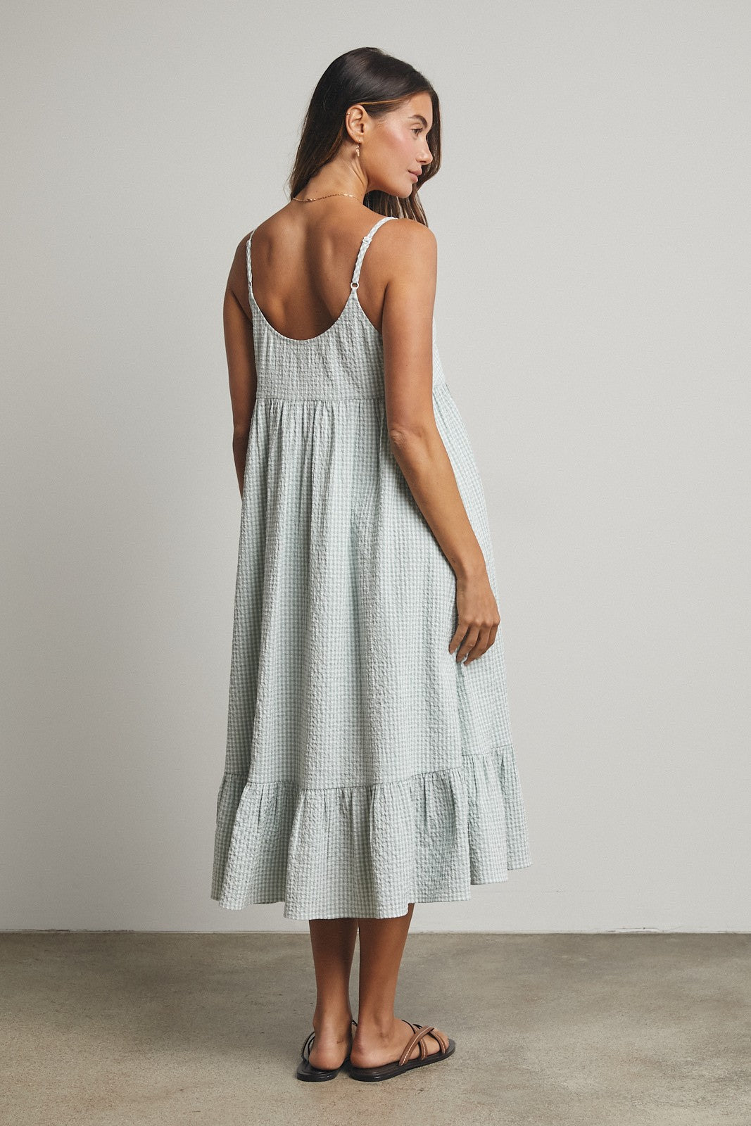 Sage Gingham Sleeveless Midi Dress