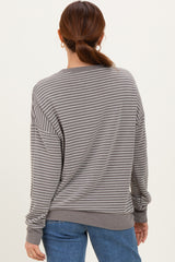 Taupe Striped Crew Neck Pullover Top