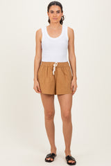 Camel Drawstring Maternity Shorts