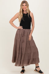 Mocha Tiered Drawstring Maxi Skirt