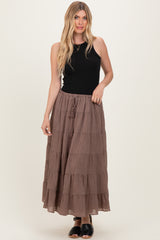 Mocha Tiered Drawstring Maxi Skirt