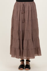 Mocha Tiered Drawstring Maxi Skirt