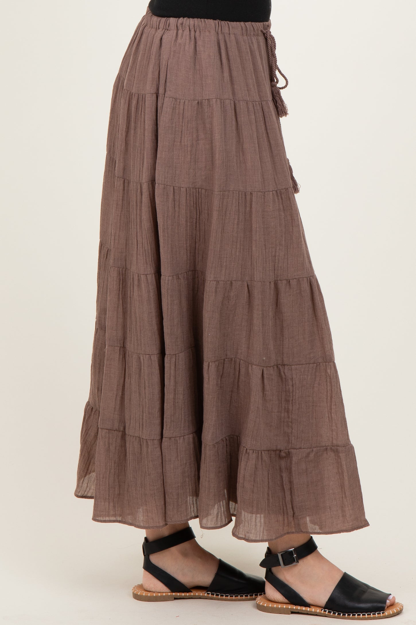 Mocha Tiered Drawstring Maxi Skirt