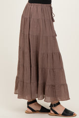 Mocha Tiered Drawstring Maxi Skirt