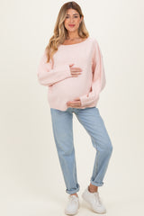 Light Pink Boat Neck Maternity Sweater