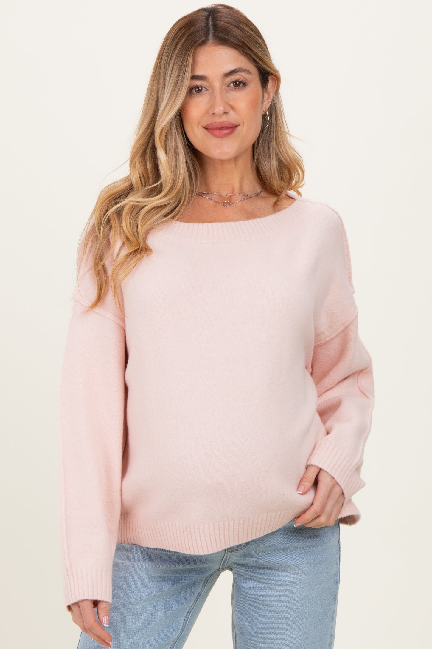 Light Pink Boat Neck Maternity Sweater