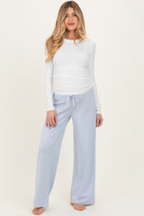 Light Blue Striped Front Tie Maternity Lounge Pants