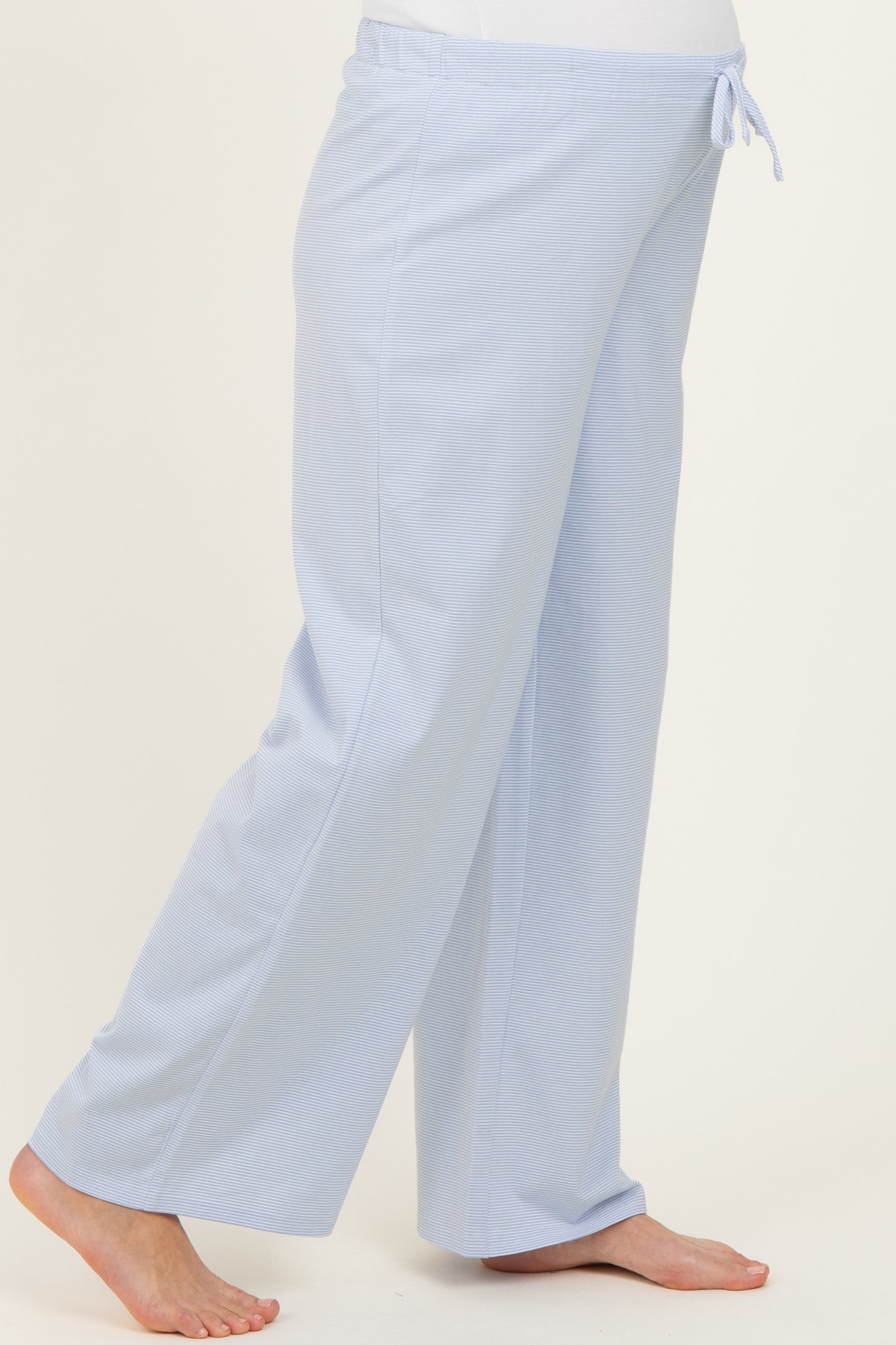Light Blue Striped Front Tie Maternity Lounge Pants