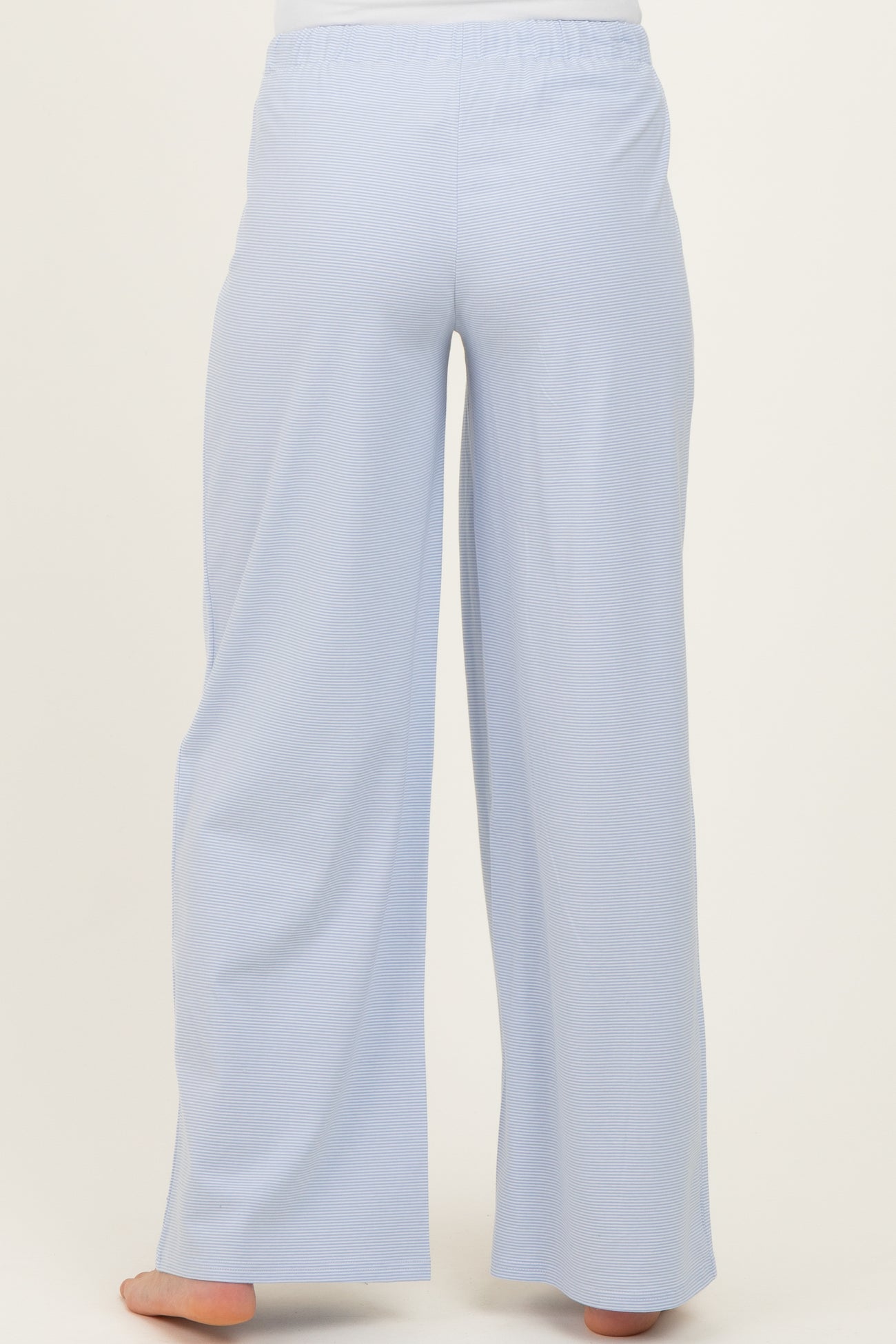 Light Blue Striped Front Tie Maternity Lounge Pants