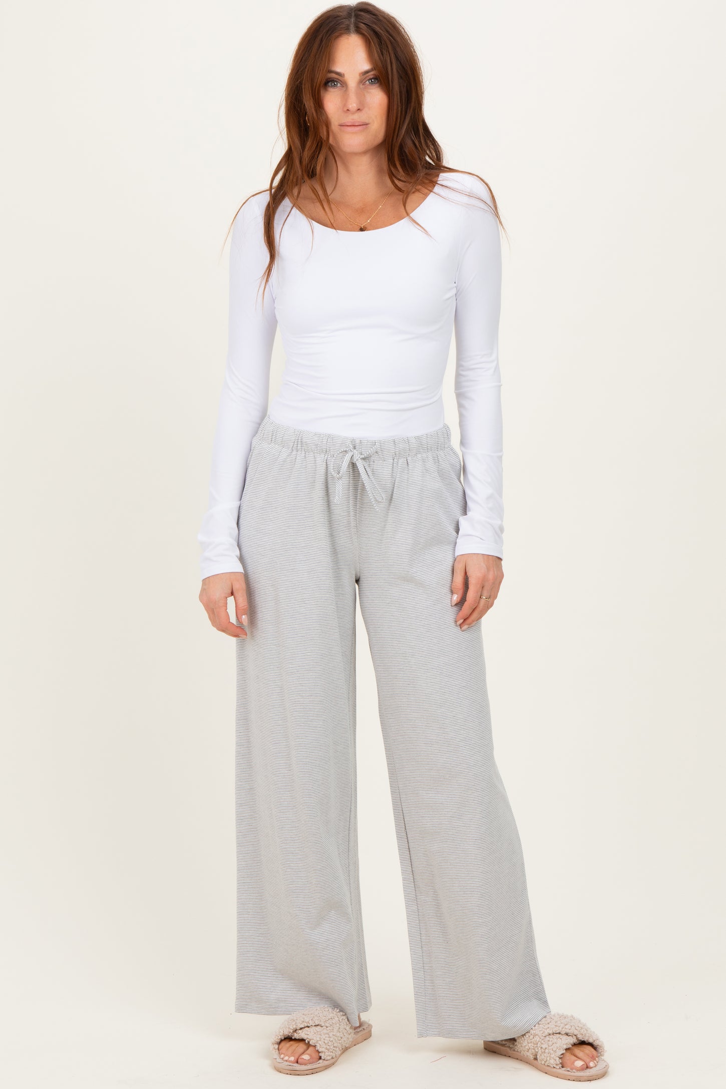 Heather Grey Striped Front Tie Lounge Pants