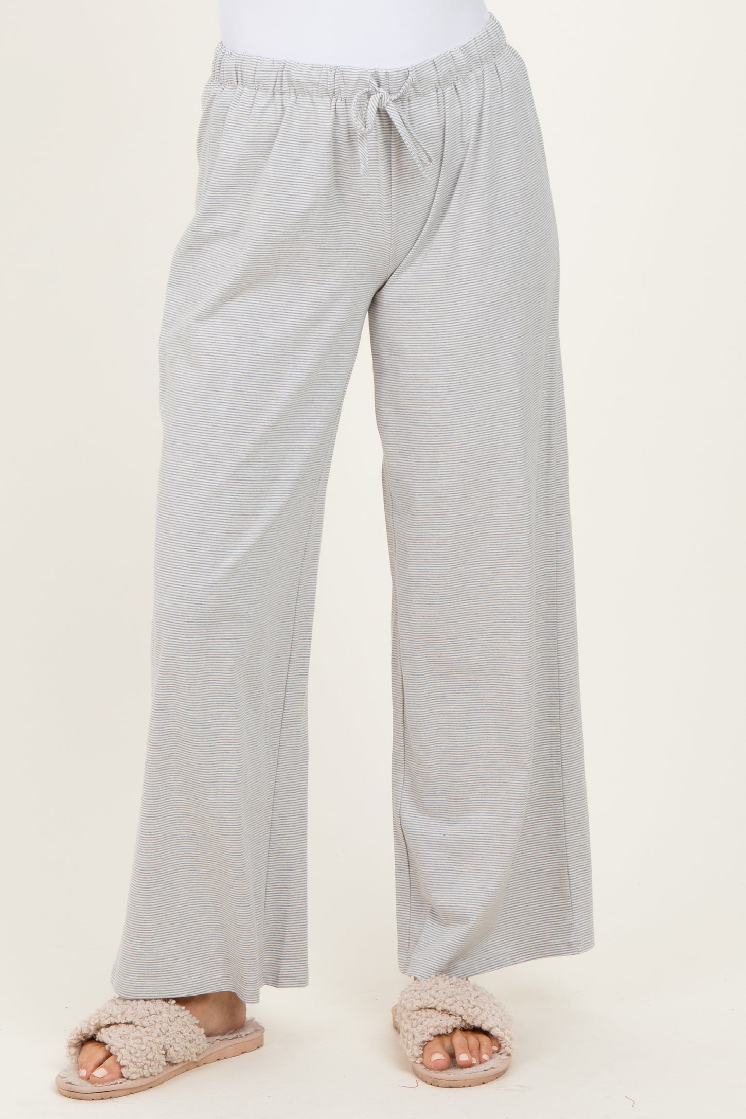 Heather Grey Striped Front Tie Lounge Pants
