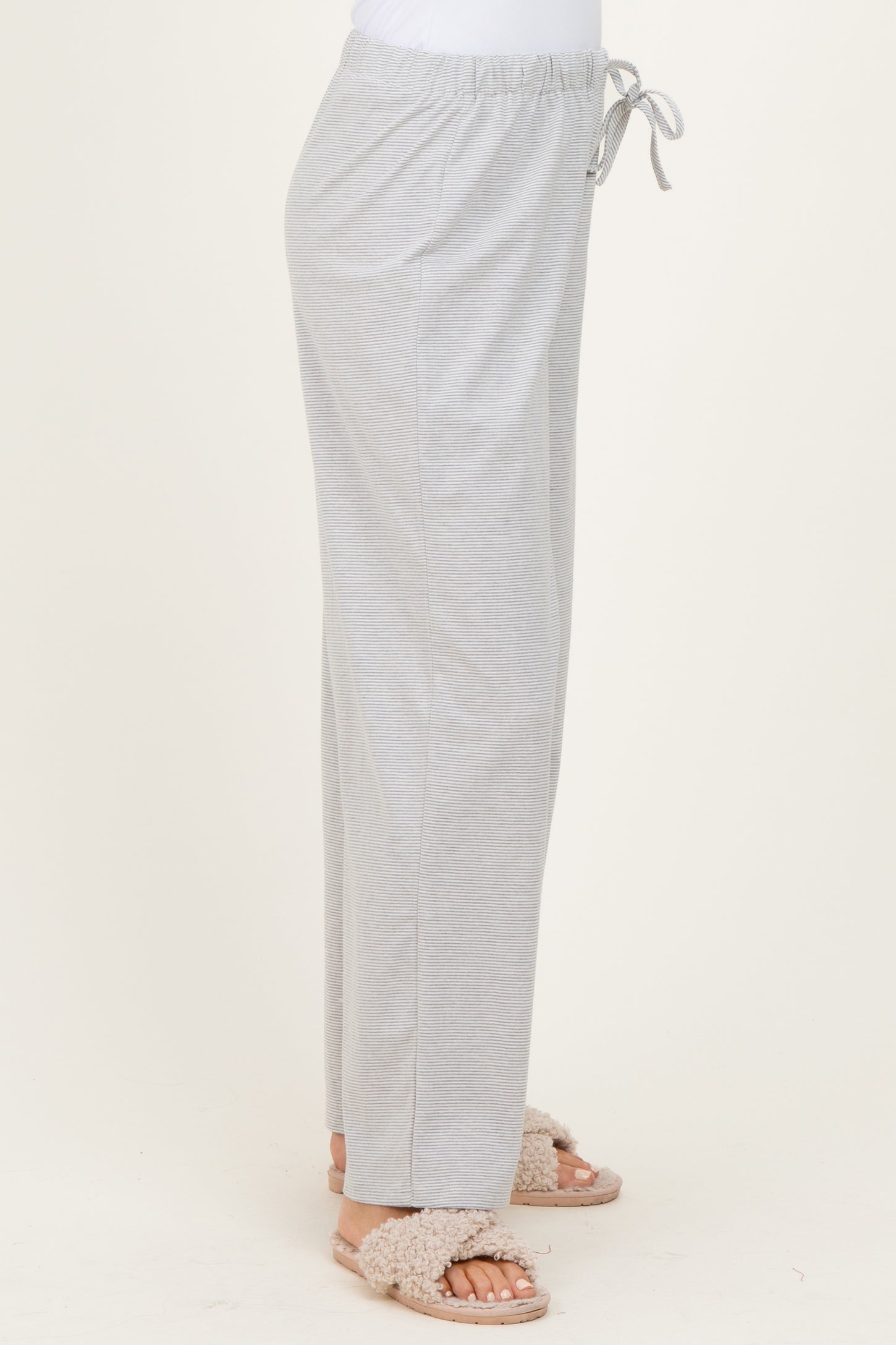 Heather Grey Striped Front Tie Lounge Pants