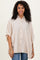 Cream/Black Striped Short Sleeve Collared Button Down Blouse