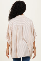 Cream/Black Striped Short Sleeve Collared Button Down Blouse