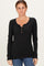 Black Ribbed Long Sleeve Button Town Top