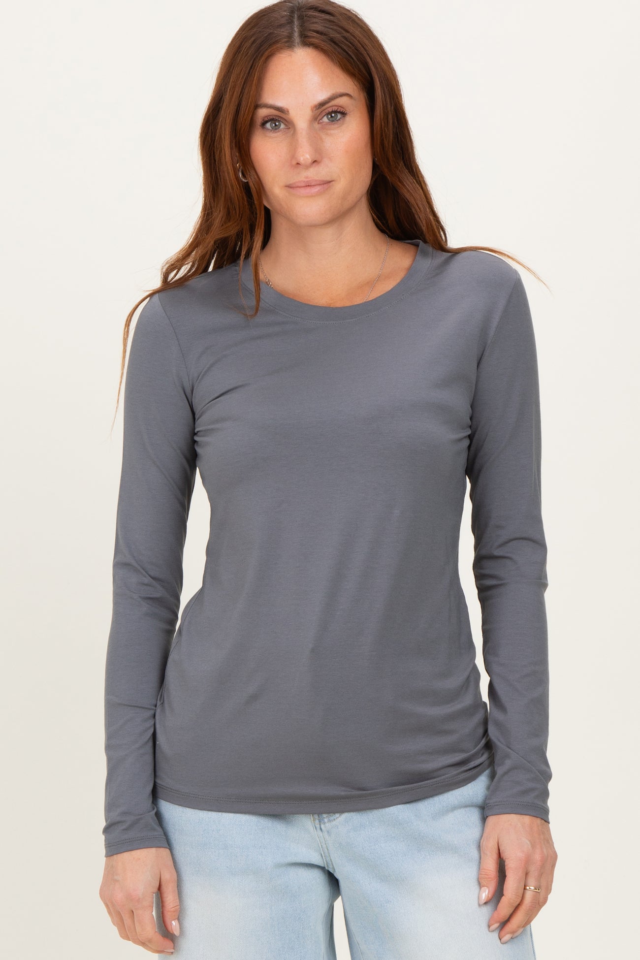 Slate Grey Basic Long Sleeve Maternity Top