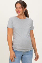 Heather Grey Basic Short Sleeve Maternity Tee
