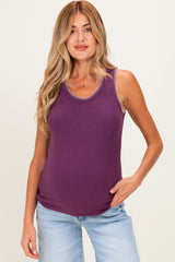 Purple Brushed Knit Stitch Detail Maternity Tank Top