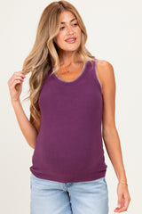 Purple Brushed Knit Stitch Detail Maternity Tank Top