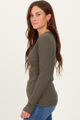 Olive Ribbed Long Sleeve Button Town Top