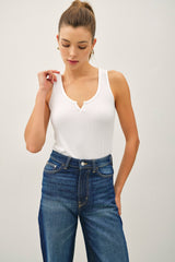 White Ribbed Split Neck Maternity Tank Top