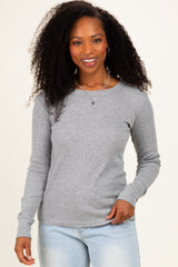 Heather Grey Ribbed Basic Maternity Long Sleeve Top