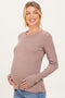 Mocha Ribbed Basic Maternity Long Sleeve Top