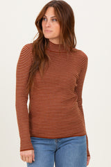 Rust Pinstriped Mock Neck Knit Top