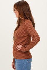 Rust Pinstriped Mock Neck Knit Top