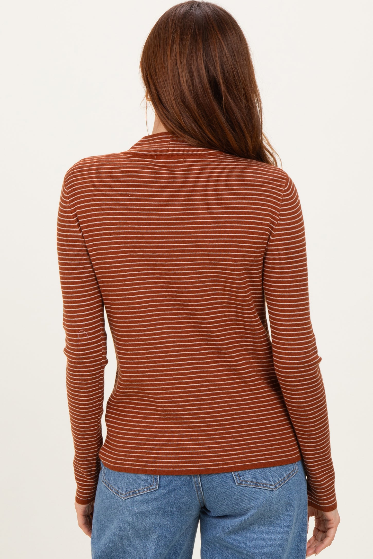 Rust Pinstriped Mock Neck Knit Top