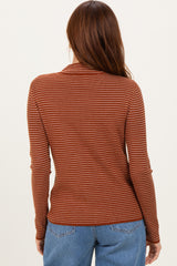 Rust Pinstriped Mock Neck Knit Top