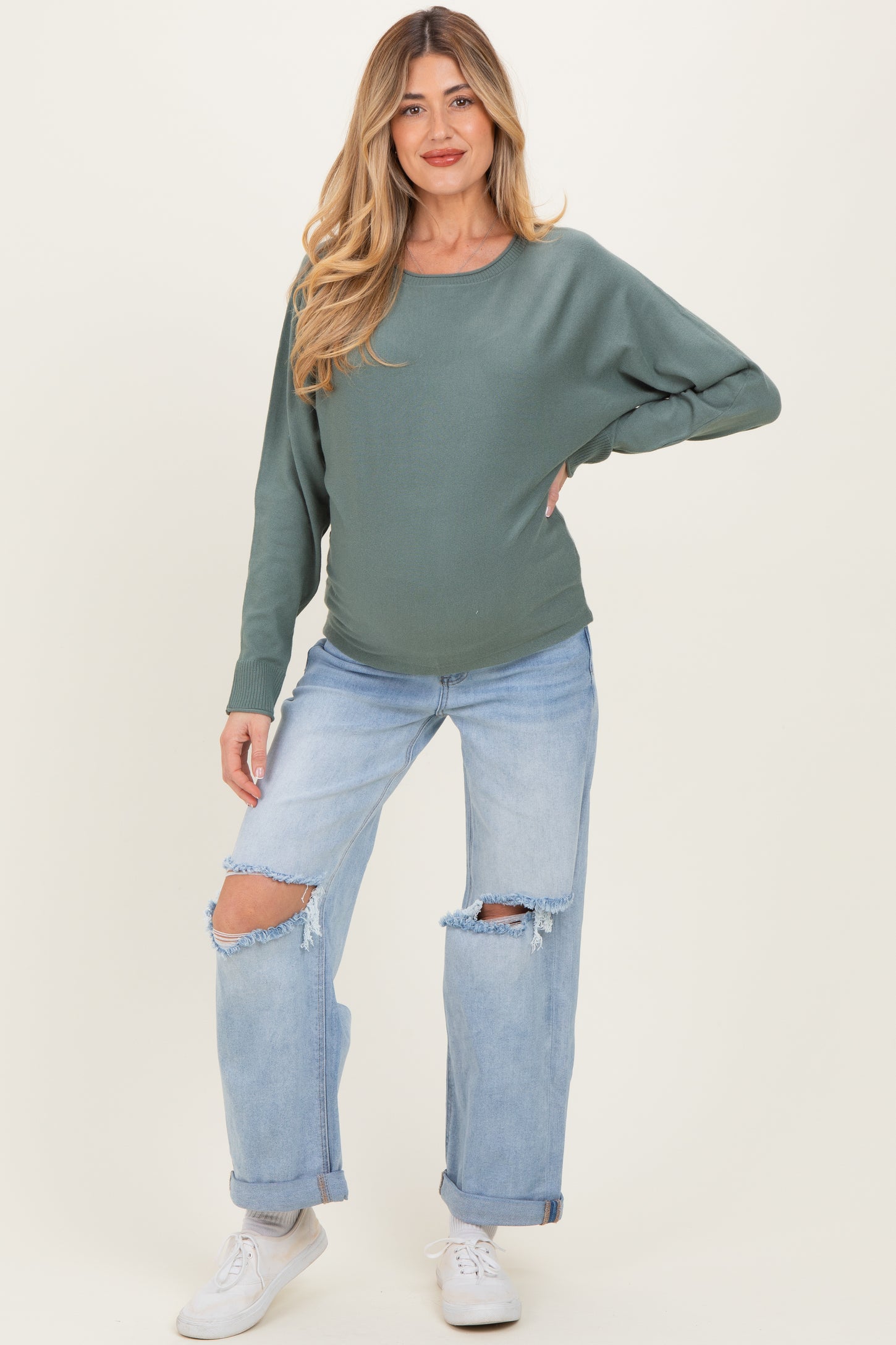 Dark Jade Dolman Sleeve Maternity Knit Top