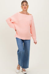 Peach Chunky Knit Boat Neck Maternity Sweater