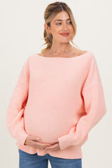 Peach Chunky Knit Boat Neck Maternity Sweater