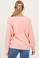 Peach Chunky Knit Boat Neck Maternity Sweater
