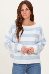 Light Blue Wide Stripe Boat Neck Sweater