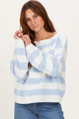 Light Blue Wide Stripe Boat Neck Sweater
