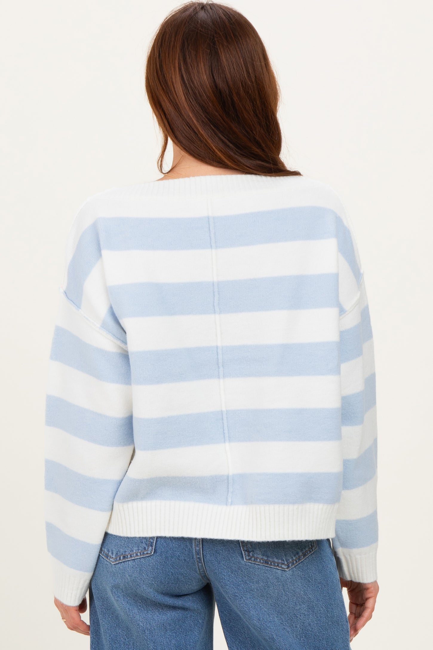 Light Blue Wide Stripe Boat Neck Sweater