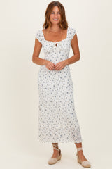 Ivory Multi Floral Cap Sleeve Midi Dress
